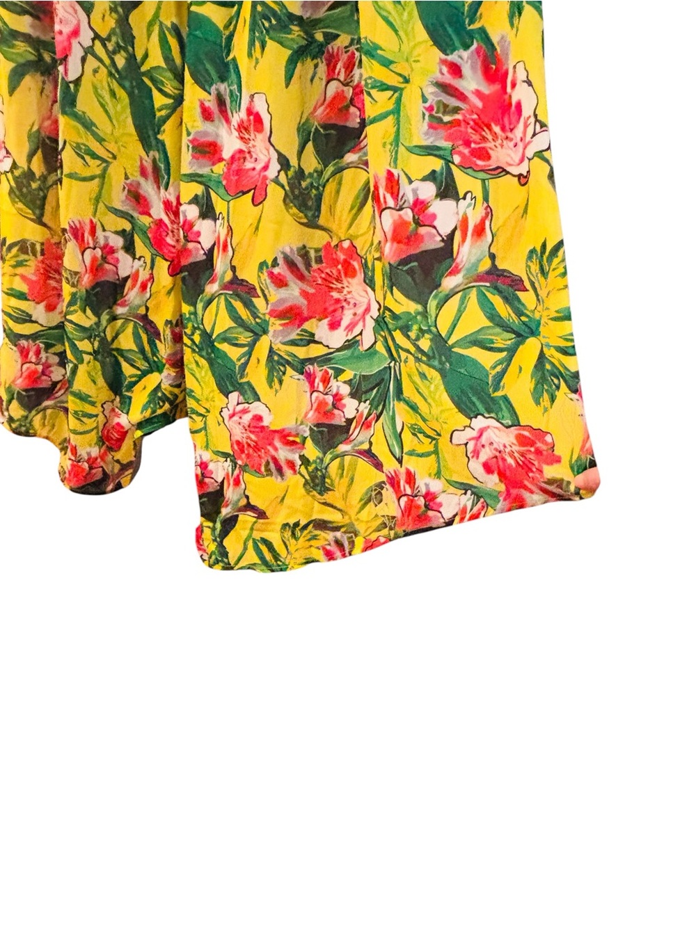 SHEIN Yellow Tropical Floral One-Shoulder Cutout Wide Leg Pants Large 6 0588 - Picture 4 of 9